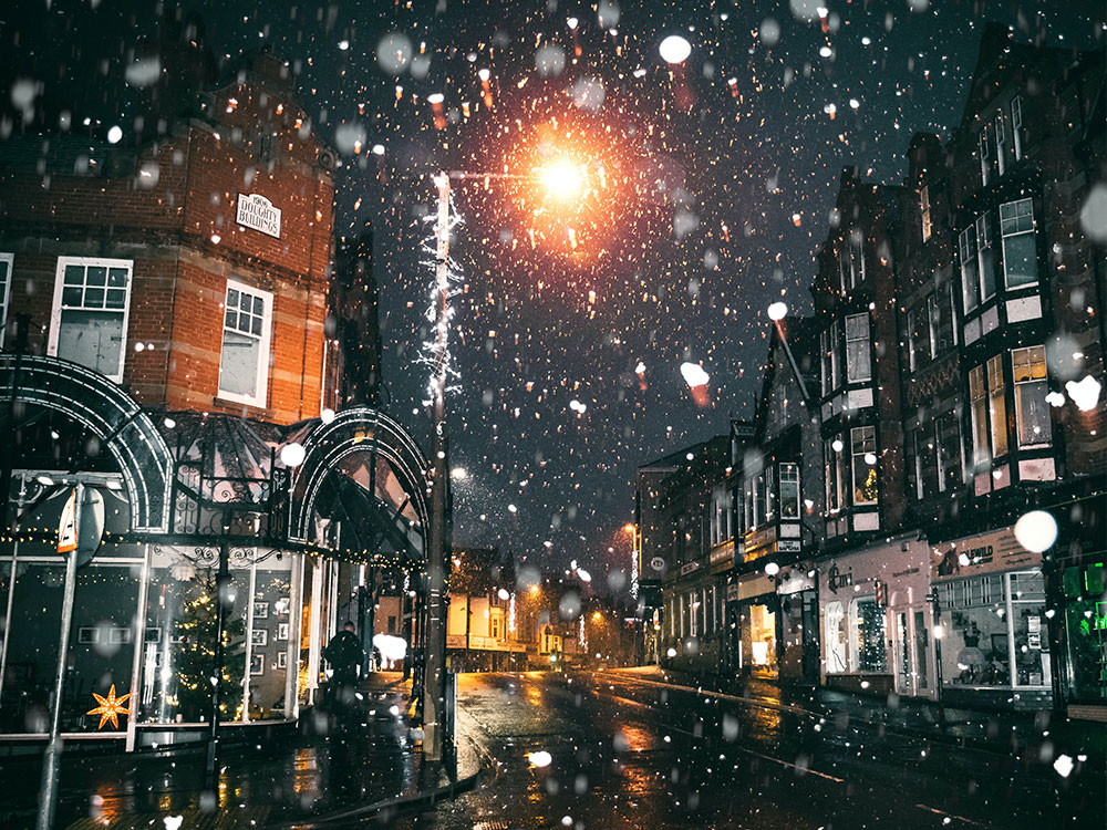 Snow on a German Christmas market