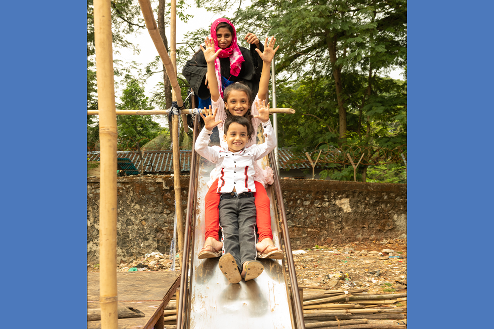 Mehjabeen, Humera, and her brother at the playground