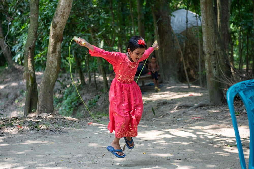 Disha playing with a jump rope after cleft surgery