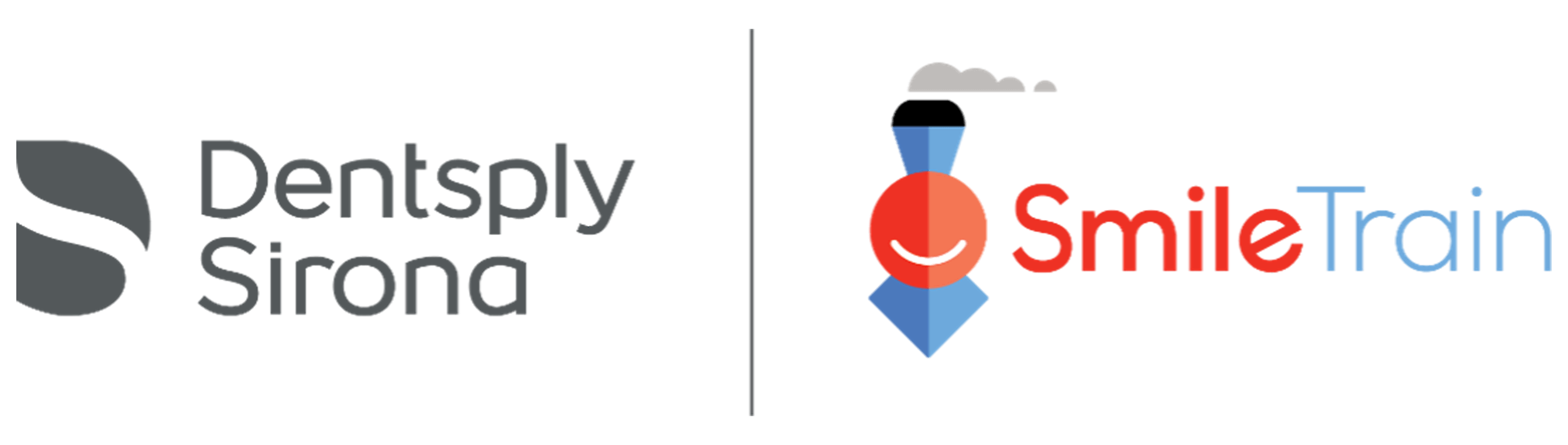 Dentsply logo next to Smile Train logo