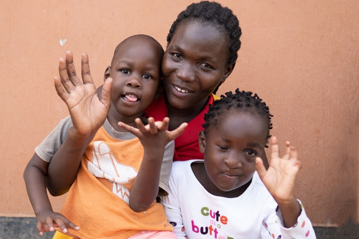 Miracle, at right, with her teacher and a classmate